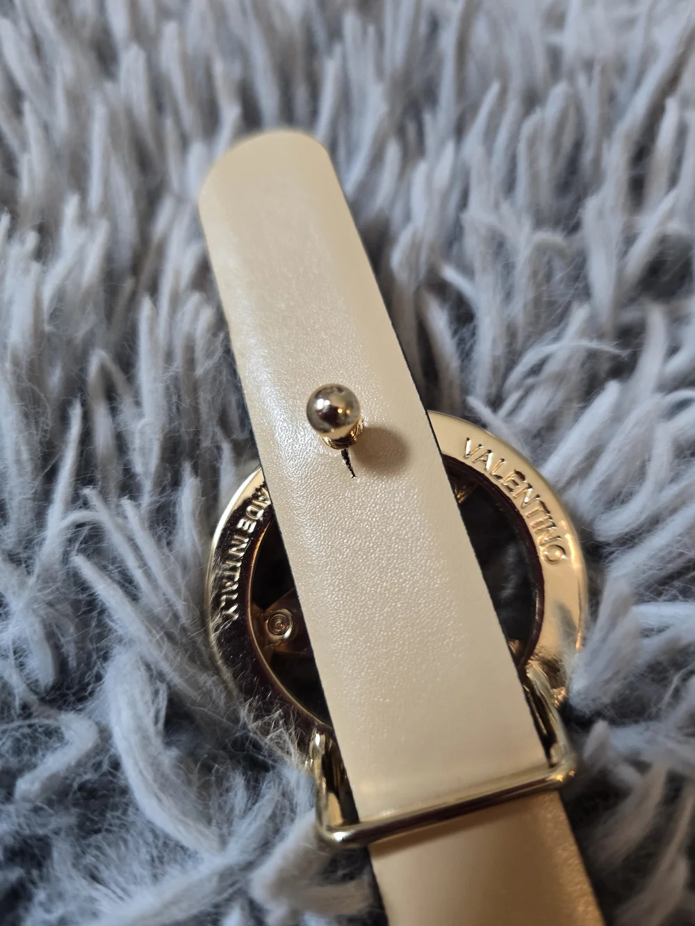 Valentino Cream Leather Belt with Gold V Logo Buckle